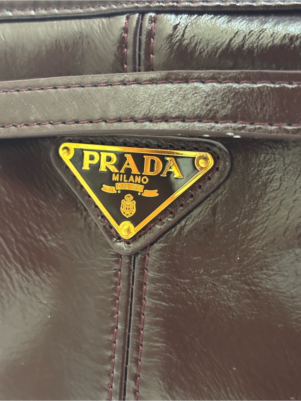 Prada Wine Red Patent Leather Shoulder Bag with Gold Hardware - Picture 2 of 6